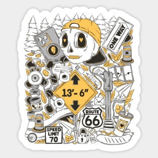 Truck Driving to Art- Skeleton Art Doodle Sticker